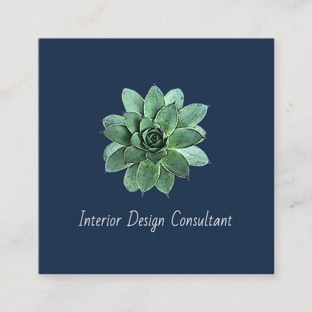 Tarjeta De Visita Cuadrada Desert Succulent QR code Modern Navy Blue (Anverso)