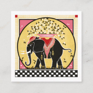 Tarjeta De Visita Cuadrada Desfile de elefantes en amarillo
