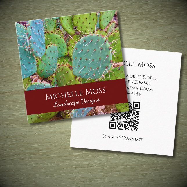 Tarjeta De Visita Cuadrada Desierto Botánico Pear Cactus Suculento (Subido por el creador)