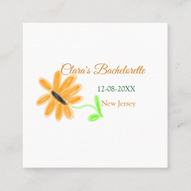 Tarjeta De Visita Cuadrada Despedida de soltera agregar nombre fecha lugar gi (Anverso)