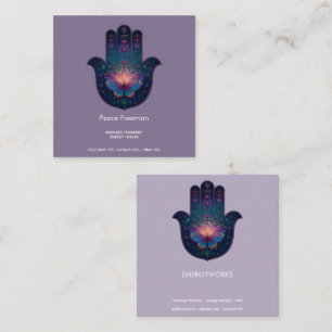 Tarjeta De Visita Cuadrada Despertar del Loto   Diseño de Mano Hamsa