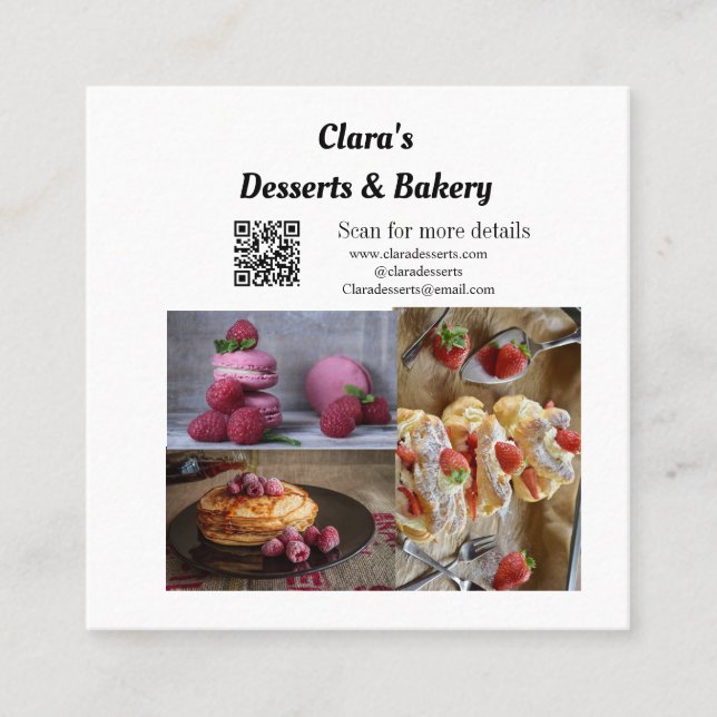 Tarjeta De Visita Cuadrada Desseres Restaurante Bakery agregar detalles del n (Anverso)