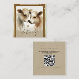 Tarjeta De Visita Cuadrada Detalles de Boda Country Amor Vaca Marrón Crema