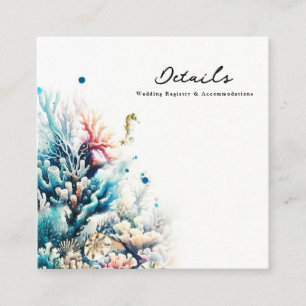 Tarjeta De Visita Cuadrada Detalles de boda de acuarela de coral de salpicadu