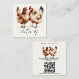 Tarjeta De Visita Cuadrada Detalles de Boda de Acuarela de Gallinas Marrones