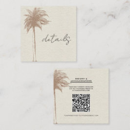 Tarjeta De Visita Cuadrada Detalles de Boda de Playa de Palma Marrón Vintage