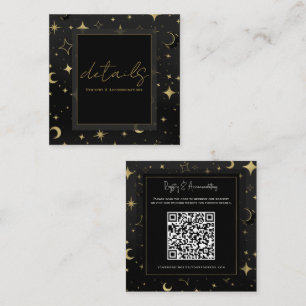 Tarjeta De Visita Cuadrada Detalles de Boda Estrellas Luna Celestial Negro y 