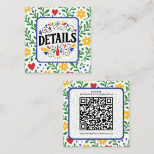 Tarjeta De Visita Cuadrada Detalles de Boda Floral Colorido Fiesta de Amor