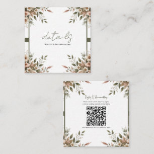 Tarjeta De Visita Cuadrada Detalles de Boda Florales Elegantes en Verde Oliva