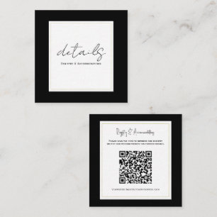Tarjeta De Visita Cuadrada Detalles de Boda Modernos Minimalistas en Negro Bl