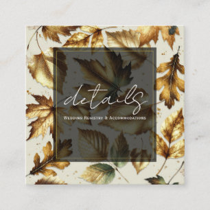 Tarjeta De Visita Cuadrada Detalles de Boda Otoño Negro Beige Almendra Hojas