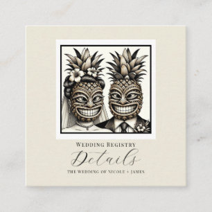 Tarjeta De Visita Cuadrada Detalles de la Boda Tiki de Piña Aloha de Novia y