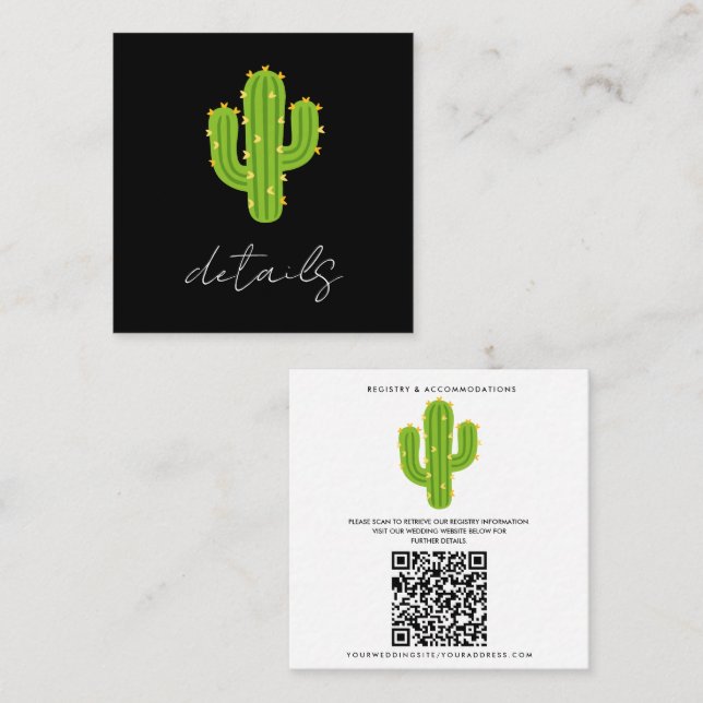 Tarjeta De Visita Cuadrada Detalles del Boda de Amor Cactus Fiesta (Anverso / Reverso)