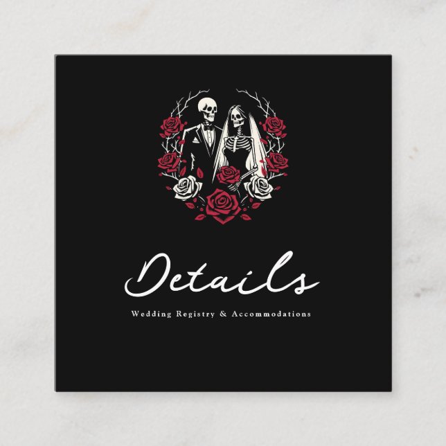 Tarjeta De Visita Cuadrada Detalles del Boda de esqueleto de Rosas blancos ro (Anverso)