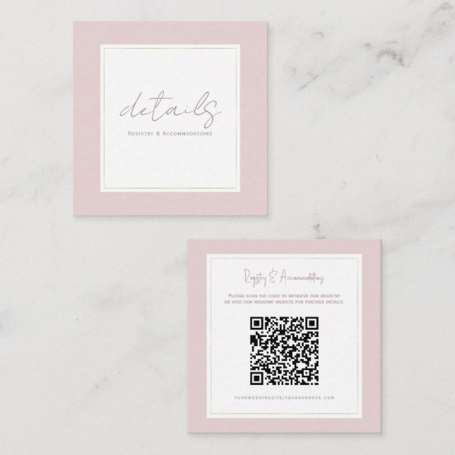 Tarjeta De Visita Cuadrada Detalles del Boda mínimo moderno Oyster Pink & Gol (Anverso / Reverso)