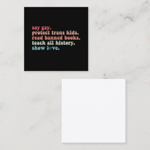 Tarjeta De Visita Cuadrada Di Gay Protege a los Niños Trans Lee Libros Prohib