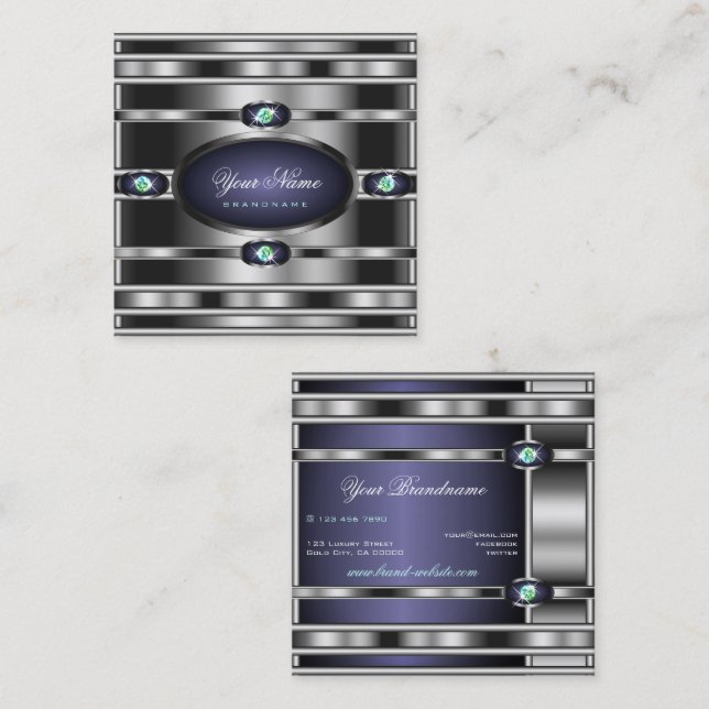 Tarjeta De Visita Cuadrada Diamantes de imitación de imitación azul oscuro co (Anverso / Reverso)