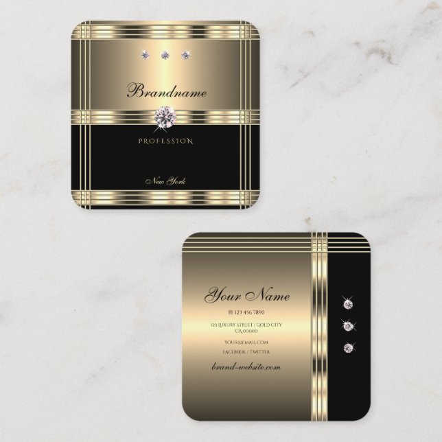 Tarjeta De Visita Cuadrada Diamantes de imitación elegantes de imitación en o (Anverso / Reverso)