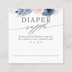 Tarjeta De Visita Cuadrada Diaper Raffle Blue Pink Floral Baby Shower