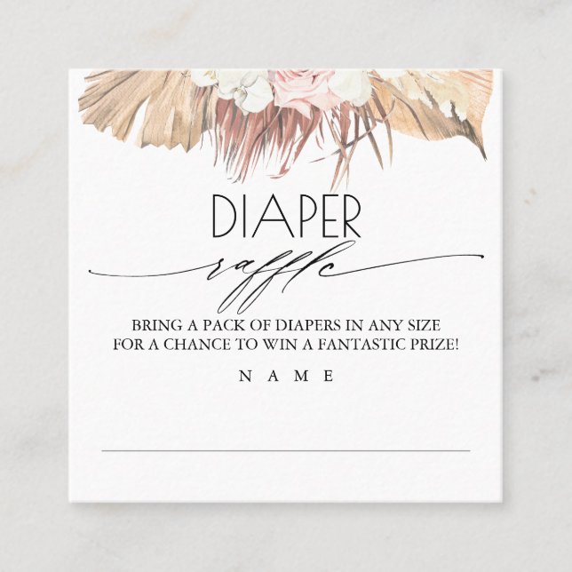 Tarjeta De Visita Cuadrada Diaper Raffle Dried Palms Baby Shower (Anverso)