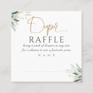 Tarjeta De Visita Cuadrada Diaper Raffle Greenery Baby Shower