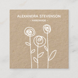Tarjeta De Visita Cuadrada Dibujo de flores simples hechas a mano