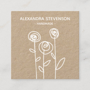 Tarjeta De Visita Cuadrada Dibujo de flores simples hechas a mano