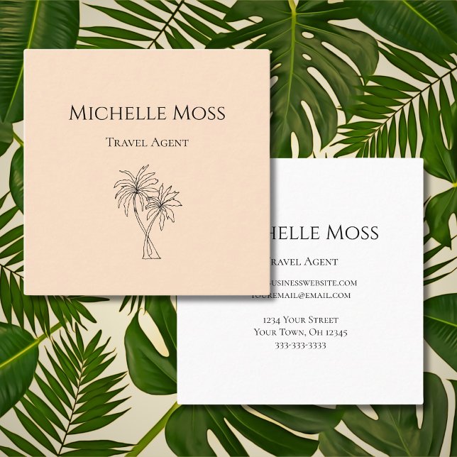 Tarjeta De Visita Cuadrada Dibujo de follaje de palmeras tropicales modernas (Subido por el creador)