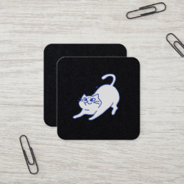 Tarjeta De Visita Cuadrada Dibujo de gato blanco lindo divertido