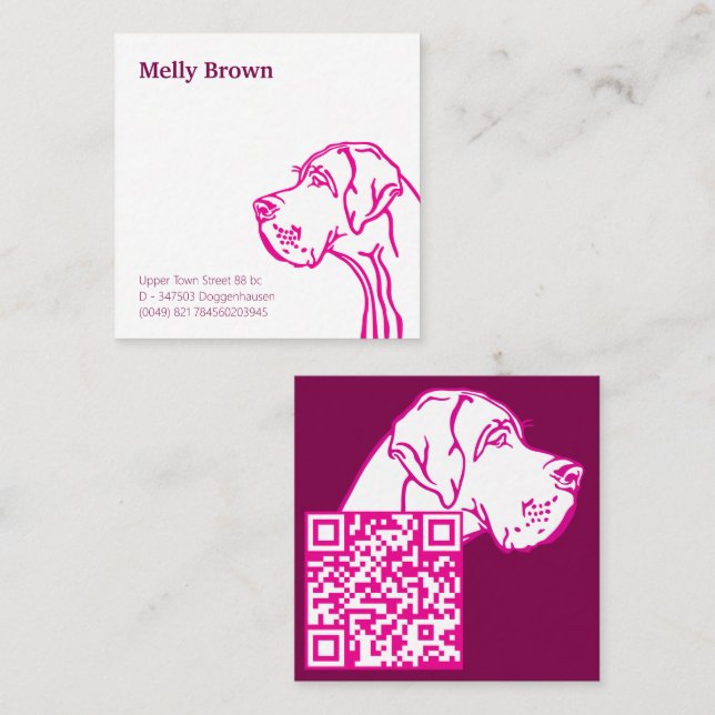 Tarjeta De Visita Cuadrada Dibujo de Gran Danés y código QR (Anverso / Reverso)
