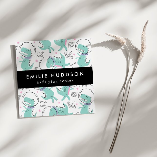 Tarjeta De Visita Cuadrada Dinosaurios espaciales, Centro de juegos para niño (Subido por el creador)