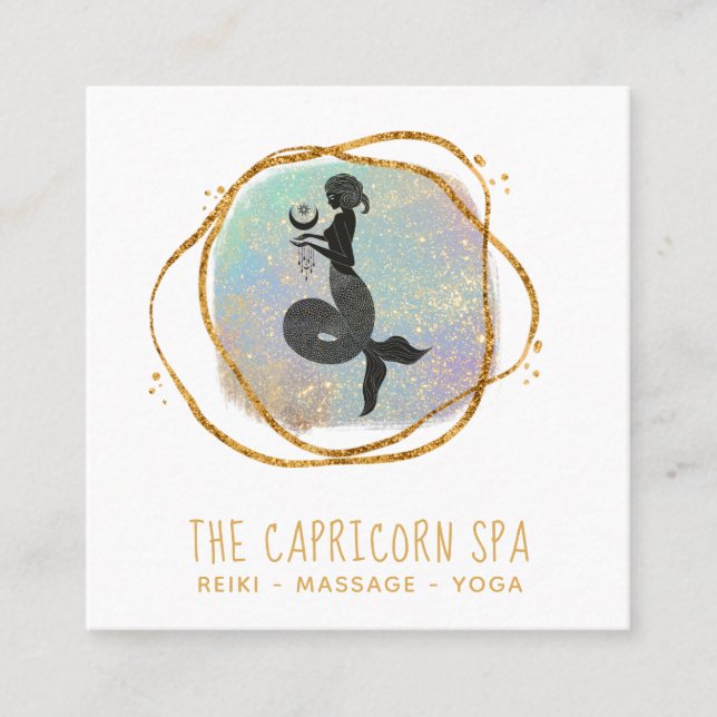 Tarjeta De Visita Cuadrada *~* Diosa capricornio Sirena Opal Gold Black  (Anverso)