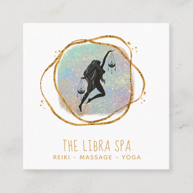 Tarjeta De Visita Cuadrada *~* Diosa de LIBRA Purpurina Opal Gold Black (Anverso)