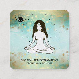 Tarjeta De Visita Cuadrada *~* Diosa del yoga Celestial Luna Magia Boho Verde
