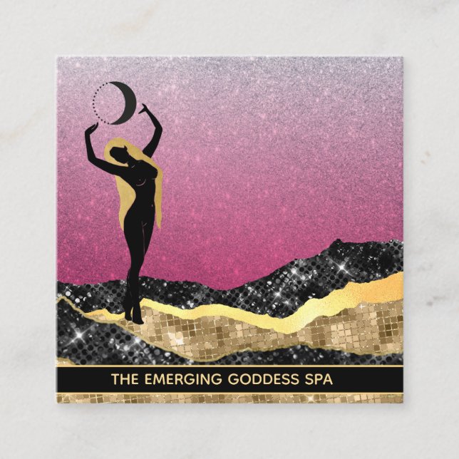 Tarjeta De Visita Cuadrada *~* Diosa mujer Rosa de luna Purpurina Pastel azul (Anverso)