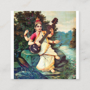 Tarjeta De Visita Cuadrada Diosa Saraswati De Raja Ravi Varma