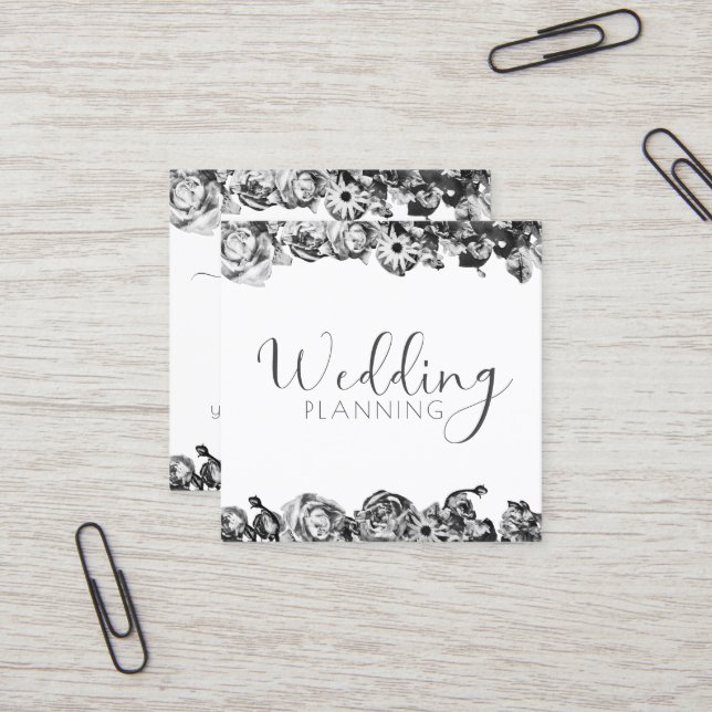 Tarjeta De Visita Cuadrada Diseñador de bodas profesional Elegante negro y bl (Anverso/Reverso In Situ)