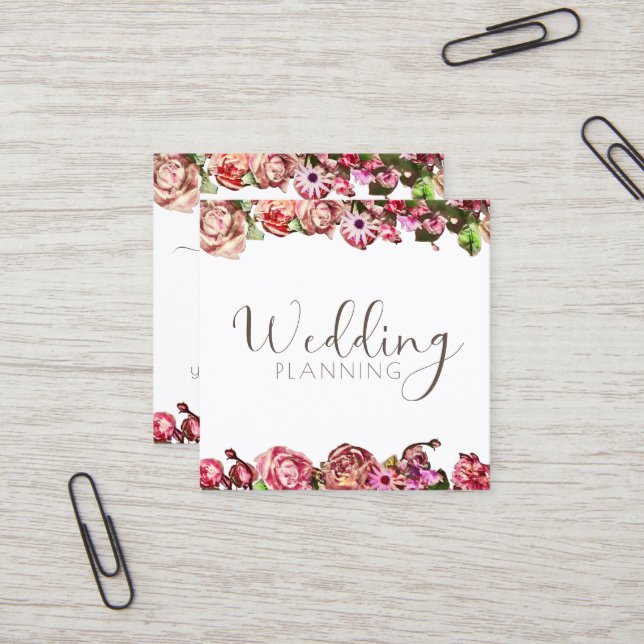 Tarjeta De Visita Cuadrada Diseñador de bodas profesional Elegante Rubor & Pi (Anverso/Reverso In Situ)