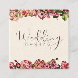Tarjeta De Visita Cuadrada Diseñador de bodas profesional Elegante Rubor & Pi