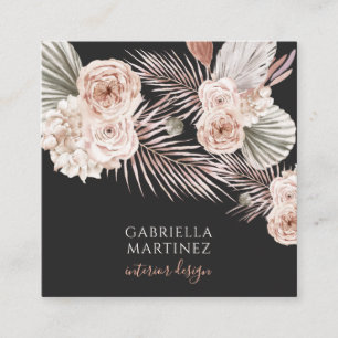Tarjeta De Visita Cuadrada Diseñador de interiores color floral rosa negro