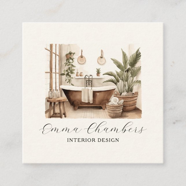 Tarjeta De Visita Cuadrada Diseñador de interiores moderno (Anverso)