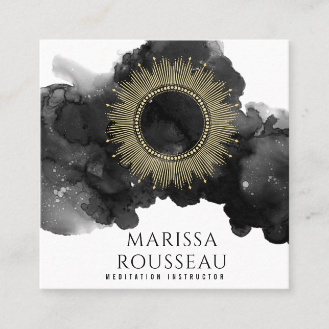 Tarjeta De Visita Cuadrada Diseñador de joyas celestes Gold Sunburst (Anverso)