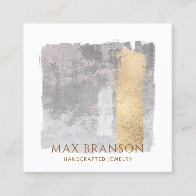Tarjeta De Visita Cuadrada Diseñador de joyas de Copper Gold Abstract (Anverso)