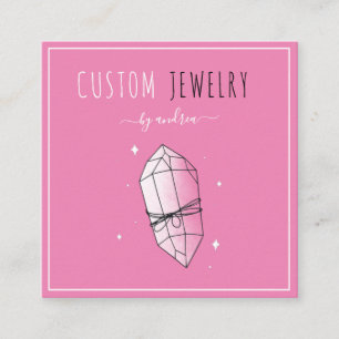 Tarjeta De Visita Cuadrada Diseñador de joyas de diamante rosado QR Código so