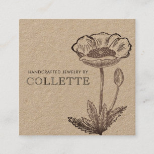 Tarjeta De Visita Cuadrada Diseñador de Joyas de Flores Kraft Hechas a Mano