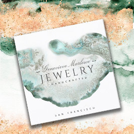 Tarjeta De Visita Cuadrada Diseñador de joyas Ethereal Blue Green Agate