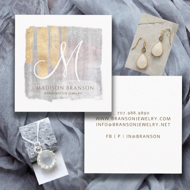 Tarjeta De Visita Cuadrada Diseñador de joyas rosa dorado abstracto (Subido por el creador)