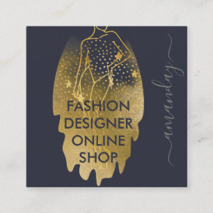 Tarjeta De Visita Cuadrada Diseñador de moda Logo QR Body Stylist Stars Gray