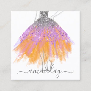 Tarjeta De Visita Cuadrada Diseñador de moda Purpurina gris logotipo QR Blanc