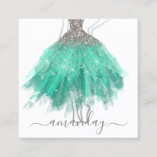 Tarjeta De Visita Cuadrada Diseñador de moda Purpurina gris logotipo QR Green